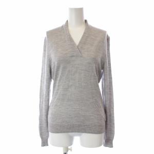 ニット カットソー ウール Vネック 長袖 S グレー