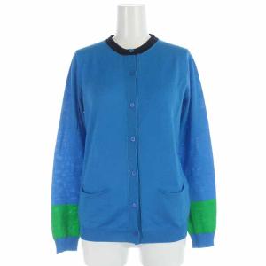 ニットカーディガン ウール 長袖 XS 青 ブルー