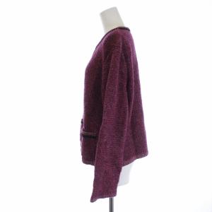 Leilian ノーカラージャケット ニット ラメ ツイード ウール 13+ XL ピンク