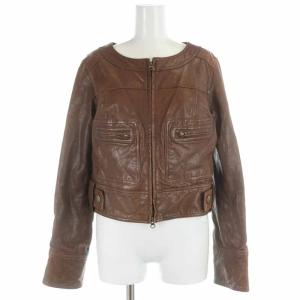レザージャケット 革ジャン ノーカラージャケット シープスキン 羊革 ジップアップ ポケット 36 S 茶 ブラウン