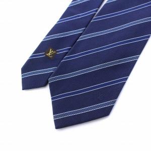 LOUIS VUITTON ネクタイ レジメンタルストライプ シルク 絹 紺 ネイビー