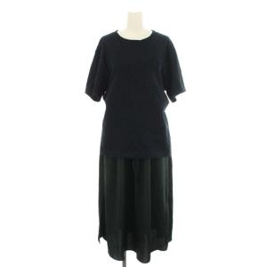 MIHARA YASUHIRO ドッキングワンピース フレア ロング 切替 サテン B06DR621 半袖 38 M 紺 ネイビー 緑 グリーン