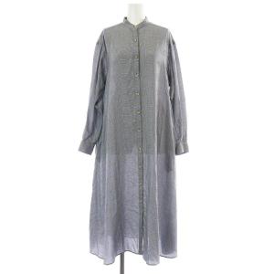 シャツワンピース フレア ロング バンドカラー 長袖 チェック 36 S グレー