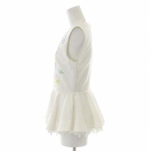 Chesty 19SS 花柄刺繍レースペプラムトップス カットソー フリル プルオーバー ノースリーブ 0 XS 白 ホワイト