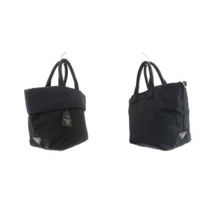 PRADA リバーシブル テスート ポコノ ハンドバッグ 三角プレート 2way バイカラー 紺 黒