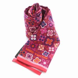 LOUIS VUITTON スカーフ バンドー 花柄 総柄 シルク100％ ピンク 紺 オレンジ M75038