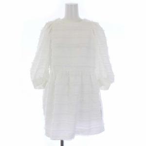 22SS フリンジJQパフトップ チュニック ブラウス 七分袖 36 S 白 ホワイト