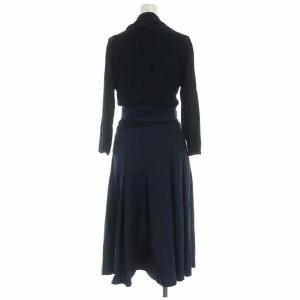 Max Mara フレアワンピース ひざ丈 切替 タック 七分袖 38 ブラック ネイビー