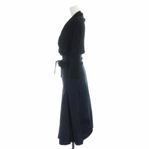 Max Mara フレアワンピース ひざ丈 切替 タック 七分袖 38 ブラック ネイビー