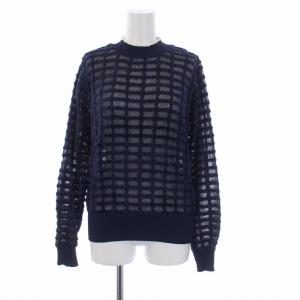 ニット セーター 長袖 ラメ 総柄 38 M 紺 ネイビー