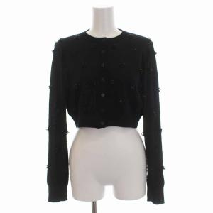ショート カーディガン ニット カシミヤ ビジュー 長袖 40 M 黒 ブラック