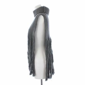 HYKE 21AW RIBBED TURTLENECK SWEATER CAPE ベスト フリンジ グレー