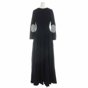 BORDERS at BALCONY JERSEY MAXI DRESS エルボーパッチ ボーダー 36 黒