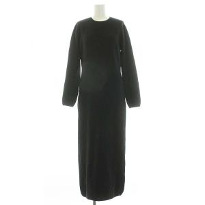 ワンピース ロング ニット 長袖 ウール カシミヤ混 黒 ブラック