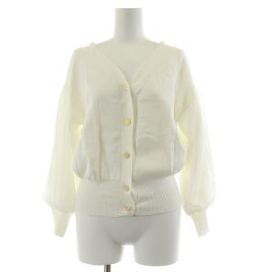カーディガン ニット 長袖 薄手 Vネック ボリュームスリーブ レース  切替 36 S 白 ホワイト
