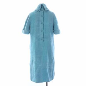 CHANEL 07A ニットワンピース ロング 半袖 タートルネック ココボタン チェック 38 ブルー