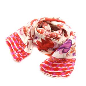 マフラー ストール 花柄 シルク 絹 ピンク 赤 レッド