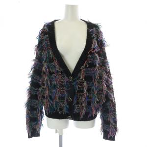 カーディガン ニット Vネック フリンジ 柄 ウール混 36 マルチカラー