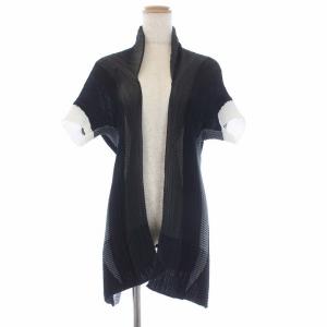 カーディガン ボックスプリーツ 半袖 総柄 ドルマンスリーブ 2 ブラック グレー