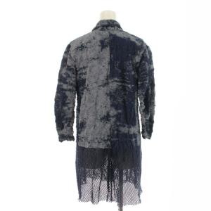 ISSEY MIYAKE ジャケット メッシュ切替 シワ加工 ロング 総柄 IM21FD103 七分袖 2 M 紺 ネイビー