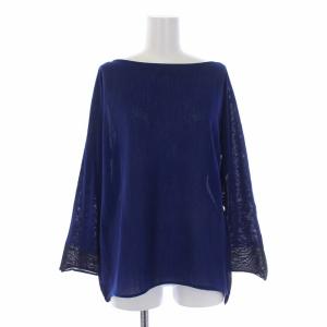 ニット カットソー 長袖 ボートネック ストレッチ 薄手 2 M 青 ブルー IM52KN504