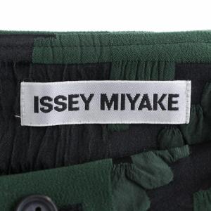 ISSEY MIYAKE 11AW テーパードパンツ ジップフライ 総柄 ストレッチ しわ加工 ナイロン 2 M 緑 グリーン 黒 ブラック IM13FF564