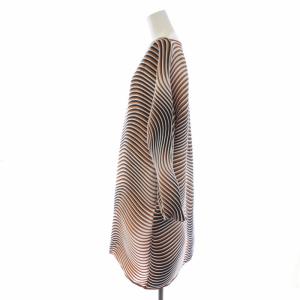 ISSEY MIYAKE 18SS ワンピース ひざ丈 長袖 プリーツ ボーダー 変形 2 M 白 茶 IM81FT007