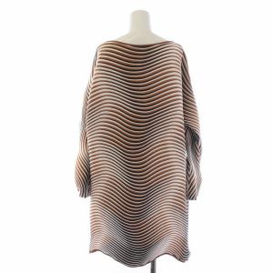 ISSEY MIYAKE 18SS ワンピース ひざ丈 長袖 プリーツ ボーダー 変形 2 M 白 茶 IM81FT007
