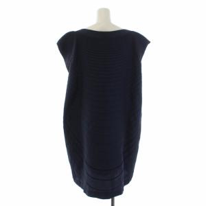 ISSEY MIYAKE IM52FH528 ワンピース ひざ丈 半袖 製品洗い加工 柄 リネン 2 ネイビー