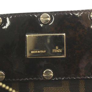 FENDI ミアチェーン ズッカ柄 ハンドバッグ キャンバス レザー 茶 8BR615