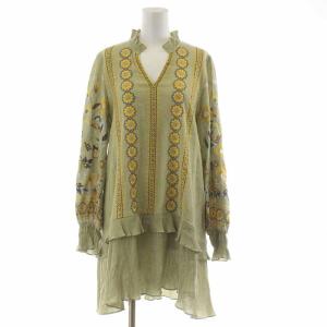 21SS ヘムフリル刺繍チュニック 長袖 刺繍 36 S 黄緑 0121141104