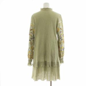 GRACE CONTINENTAL 21SS ヘムフリル刺繍チュニック 長袖 刺繍 36 S 黄緑 0121141104