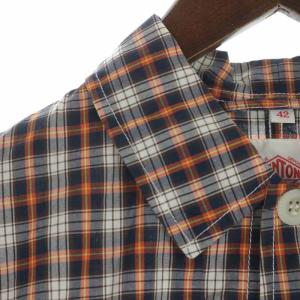 DANTON 19SS チェックカバーオール カジュアルシャツ コットン 長袖 42 L オレンジ 紺 ネイビー