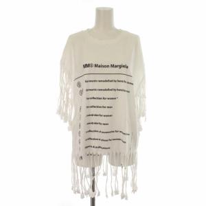 21SS カットソー Tシャツ クルーネック フリンジ プリント プルオーバー 半袖 XS 白 ホワイト 黒 ブラック S62GD0082