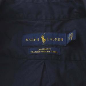 RALPH LAUREN CUSTOM FIT FEATHER WEIGHT TWILL シャツ 長袖 ロゴ刺繍 コットン LG L 紺 ネイビー 710795235007