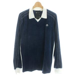 by Alexander Wang ベロア ポロシャツ 長袖 刺繍 XS ネイビー