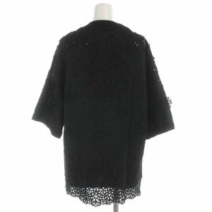 DOLCE&GABBANA カットソー チュニック シルク混 フラワー ビーズ スパンコール 七分袖 40 9 M 黒 ブラック