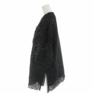 DOLCE&GABBANA カットソー チュニック シルク混 フラワー ビーズ スパンコール 七分袖 40 9 M 黒 ブラック