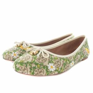 TORY CHARM BALLET バレエシューズ フラットシューズ パンプス ジャガード 花柄 リボン 9M 26cm 茶