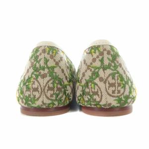 TORY BURCH TORY CHARM BALLET バレエシューズ フラットシューズ パンプス ジャガード 花柄 リボン 9M 26cm 茶
