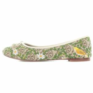 TORY BURCH TORY CHARM BALLET バレエシューズ フラットシューズ パンプス ジャガード 花柄 リボン 9M 26cm 茶