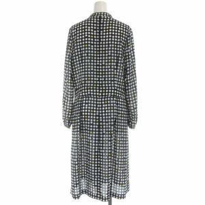 Aquascutum フレアワンピース ロング ドット 水玉 リボン ペチコート付き 長袖 8 ネイビー