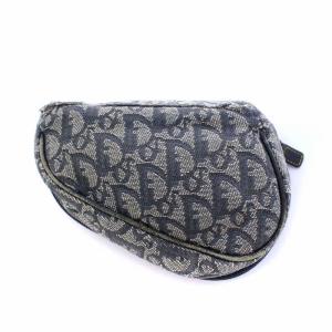 Christian Dior トロッター サドル ポーチ 化粧ポーチ Dロゴチャーム グレー ネイビー