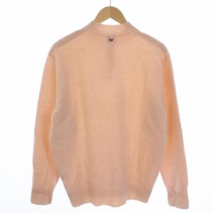 Papas ニット セーター 長袖 ハイネック ハーフボタン アンゴラ混 46 S ピンク