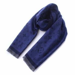 R98933 19年製 ストール モノグラム シルク ウール ネイビー