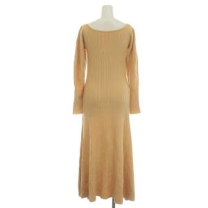 CASA FLINE スクエアネックマーメイドドレス ニットワンピース ロング 長袖 ローゲージ ウール F ベージュ