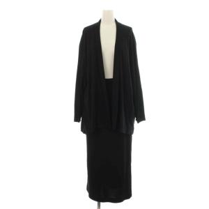 スーツ フォーマル セットアップ 上下 2点セット ショールカラージャケット タイトロングスカート  ストレッチ M 黒 ブラック