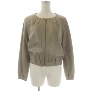 ライダースジャケット シングル ジップアップ ラムレザー 38 ベージュ カーキ