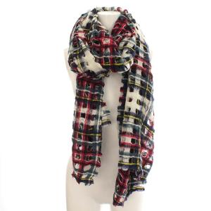 Faliero Sarti ストール カシミヤ混 チェック ウール マフラー 赤 ネイビー 紺