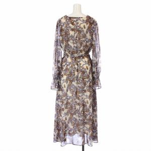 Ameri VINTAGE 19SS GARDEN CHIFFON DRESS ワンピース ロング マキシ フレア 長袖 Vネック 総柄 花柄 シアー
